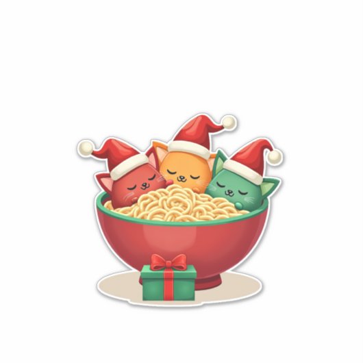 Christmas Ramen Cat Santa Anime Meow Kitty Meow Ca Sticker (Voorkant)