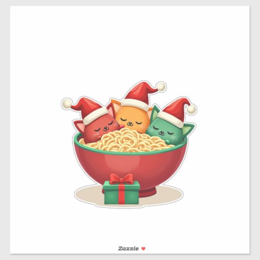 Christmas Ramen Cat Santa Anime Meow Kitty Meow Ca Sticker (Vel)