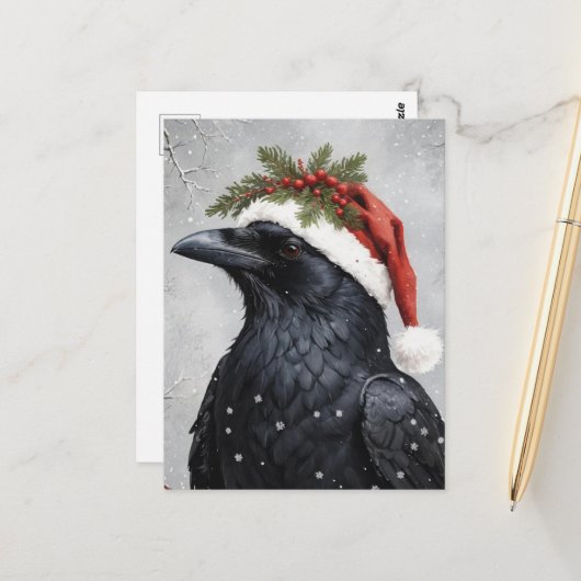 Christmas Raven Briefkaart (Voorkant / Achterkant in situ)