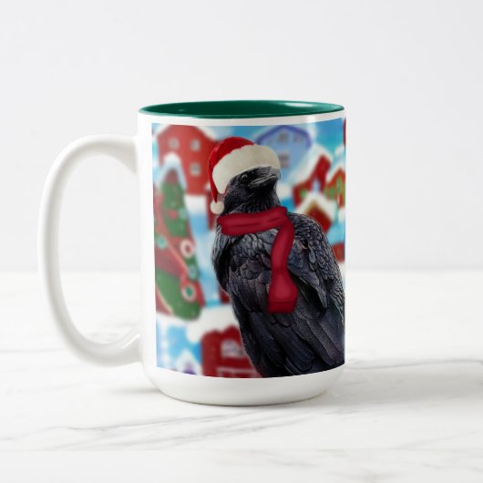 Christmas Raven helemaal uitgedost Koffie mok (Links)