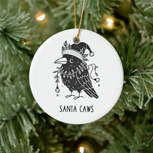 Christmas Raven Santa Caws Keramisch Ornament (Boom)