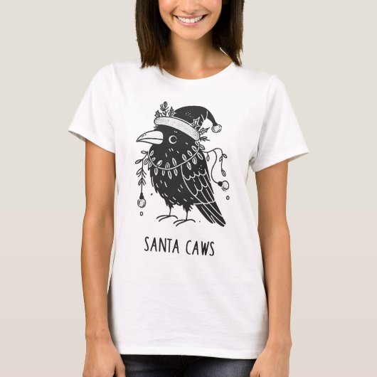 Christmas Raven Santa Caws T-shirt (Voorkant)