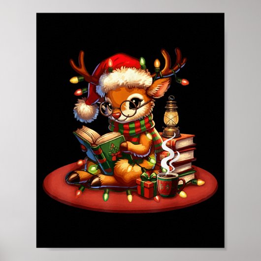 Christmas Reading Book Lovers Bookworm Coffee Rein Poster (Voorkant)