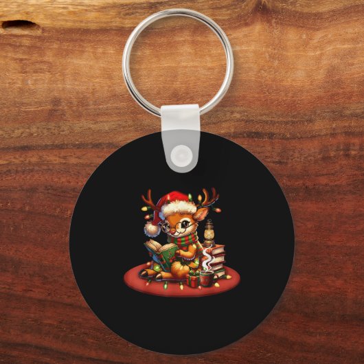 Christmas Reading Book Lovers Bookworm Coffee Rein Sleutelhanger (Voorkant)