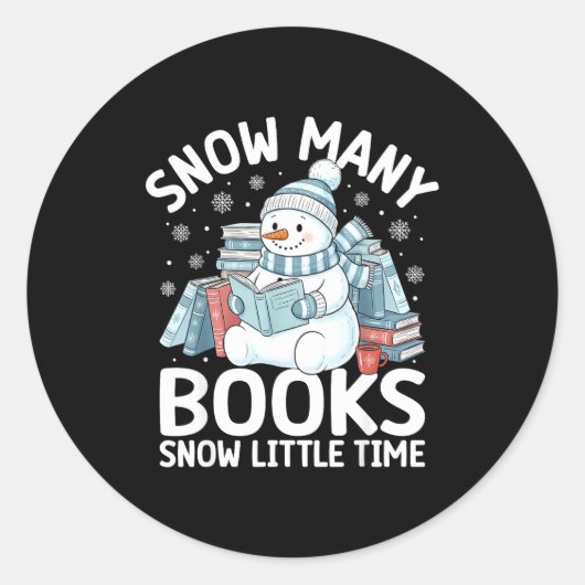 Christmas Reading Snowman So Many Books Men Women  Ronde Sticker (Voorkant)
