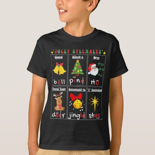 Christmas Reading Teacher Syllable Types Phonemic  T-shirt (Voorkant)