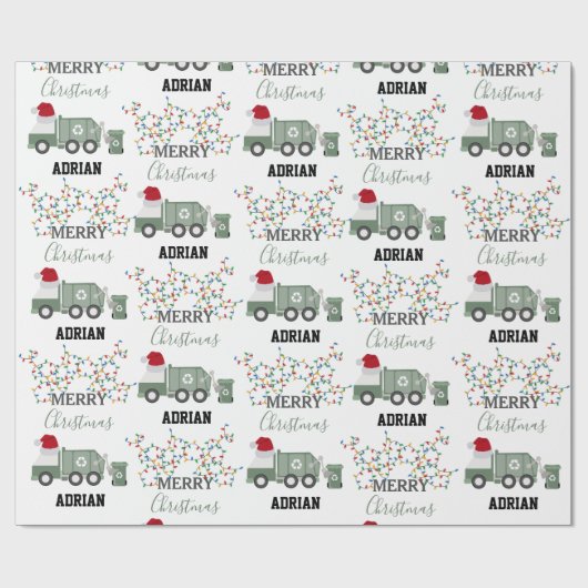 Christmas Recycling Garbage Truck Custom Name  Cadeaupapier (Vlak)