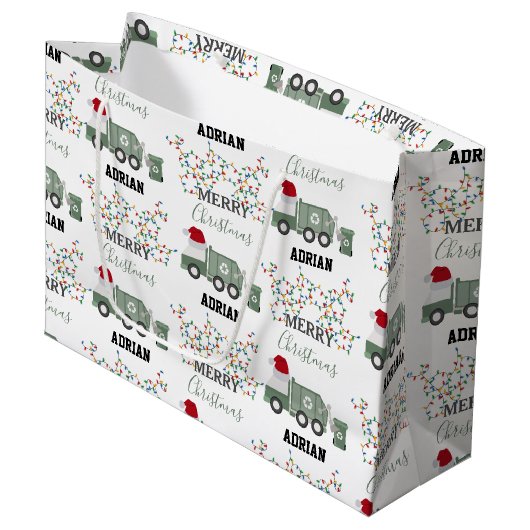 Christmas Recycling Garbage Truck Custom Name  Groot Cadeauzakje (Voorkant Gekanteld)