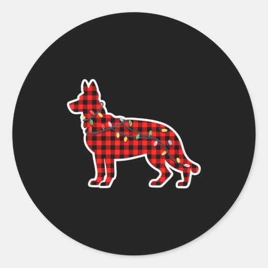Christmas Red And Black Buffalo Plaid German Sheph Ronde Sticker (Voorkant)