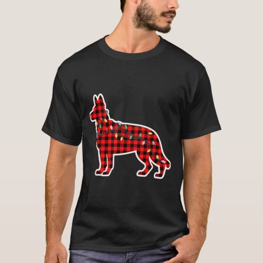 Christmas Red And Black Buffalo Plaid German Sheph T-shirt (Voorkant)