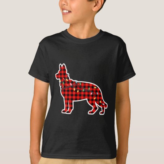 Christmas Red And Black Buffalo Plaid German Sheph T-shirt (Voorkant)