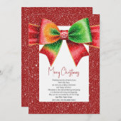 Christmas red and green bow and snowflakes feestdagenkaart (Voorkant / Achterkant)