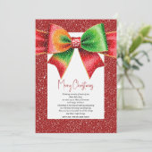 Christmas red and green bow and snowflakes feestdagenkaart (Staand voorkant)
