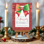 Christmas red and green bow and snowflakes party kaart