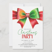 Christmas red and green bow and stripes party kaart (Voorkant)
