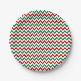 Christmas Red and Green Chevron Paper Plates Papieren Bordje