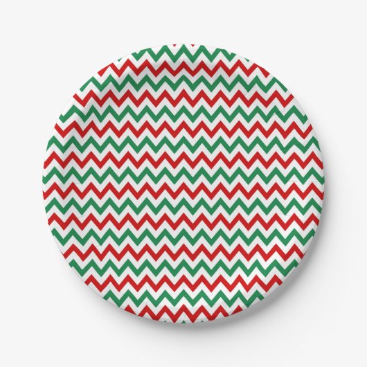 Christmas Red and Green Chevron Paper Plates Papieren Bordje (Voorkant)