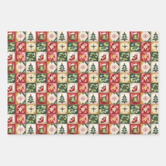 Christmas Red and Green Classic Patchwork Pattern  Inpakpapier Vel (Voorkant)