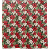 Christmas red and white poinsettia flowers Holiday Douchegordijn (Voorkant)