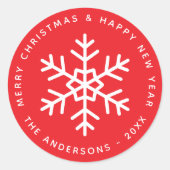 Christmas Red and White Snowflake Winter Holidays Ronde Sticker (Voorkant)