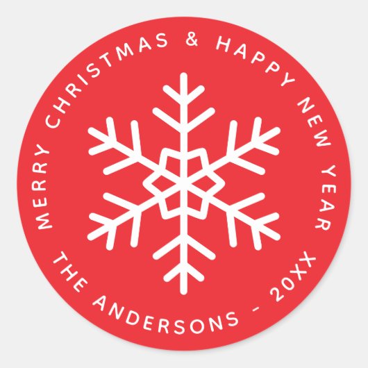 Christmas Red and White Snowflake Winter Holidays Ronde Sticker (Voorkant)