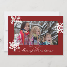 Christmas Red and White Snowflakes Photo Card