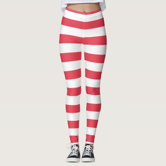 Christmas Red and White Wide Stripe Leggings (Voorkant)