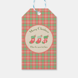 Christmas Red-base Plaid Gift Label Cadeaulabel