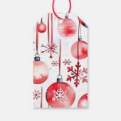 Christmas red baubles snowy pines  cadeaulabel (Achterkant)
