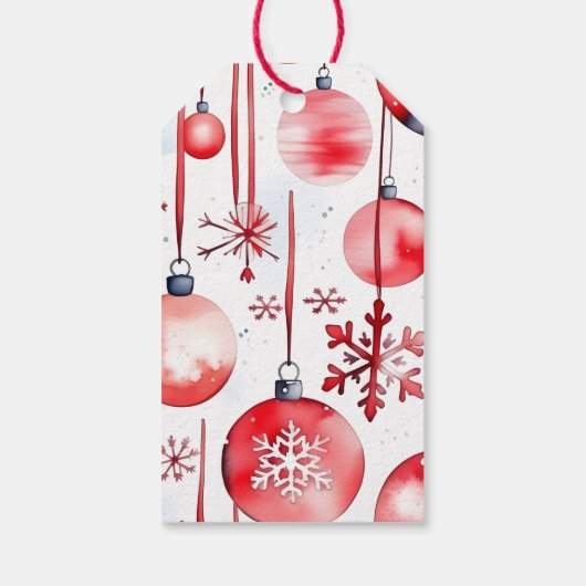 Christmas red baubles snowy pines  cadeaulabel (Achterkant)