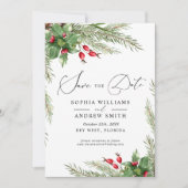 Christmas Red Berries Bewaar de datum Kaart (Voorkant)