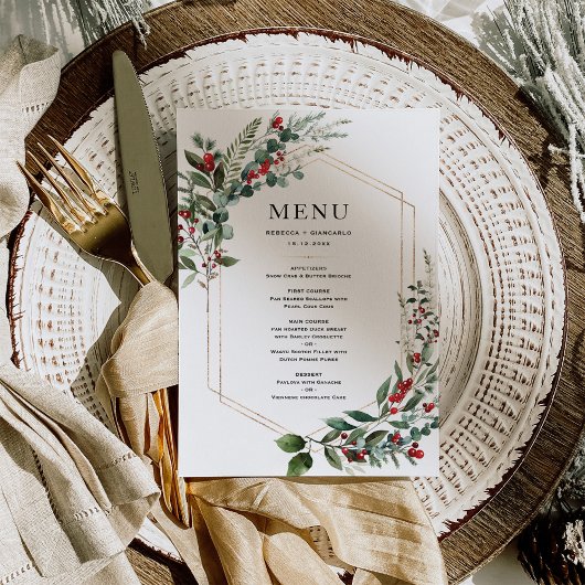 Christmas Red Berries Winter Greenery Wedding Menu