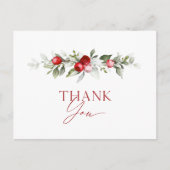 Christmas Red Berry Thank You Card Briefkaart (Voorkant)