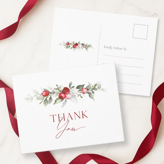 Christmas Red Berry Thank You Card Briefkaart