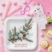 Christmas Red Berry White Rose Vrijgezellenfeest Papieren Bordje (Feest)