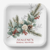 Christmas Red Berry White Rose Vrijgezellenfeest Papieren Bordje (Voorkant)