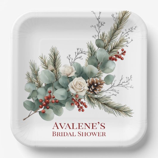 Christmas Red Berry White Rose Vrijgezellenfeest Papieren Bordje (Voorkant)