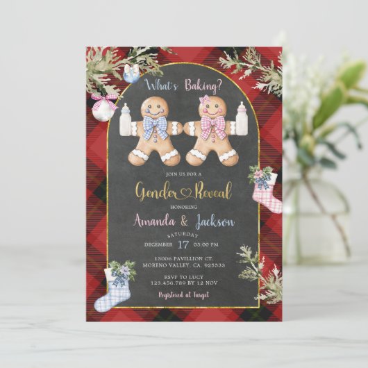 Christmas Red Black Plaid Cookie Geslacht Reveal Kaart (Staand voorkant)