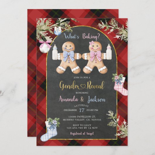 Christmas Red Black Plaid Cookie Geslacht Reveal Kaart (Voorkant / Achterkant)