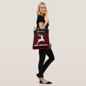 Christmas Red & Black Plaid Reindeer Custom Name Tote Bag (Op model)