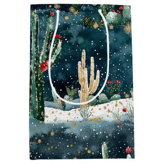 Christmas Red Blue Green Cactus Floral Medium Cadeauzakje (Voorkant)