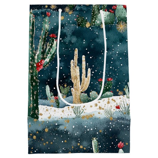 Christmas Red Blue Green Cactus Floral Medium Cadeauzakje (Achterkant)