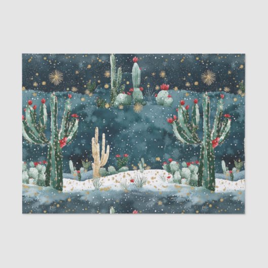 Christmas Red Blue Green Cactus Floral Tissuepapier (Voorkant)