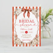 Christmas Red Bow Bridal Shower White Floral Party Kaart (Staand voorkant)