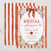 Christmas Red Bow Bridal Shower White Floral Party Kaart (Voorkant / Achterkant)