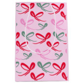 Christmas Red Bows Green Pink Hand Drawn Medium Cadeauzakje (Voorkant)
