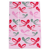 Christmas Red Bows Green Pink Hand Drawn Medium Cadeauzakje (Achterkant)