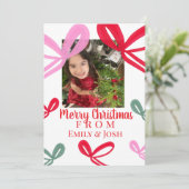 Christmas Red Bows Multicolor Feestdagenkaart (Staand voorkant)