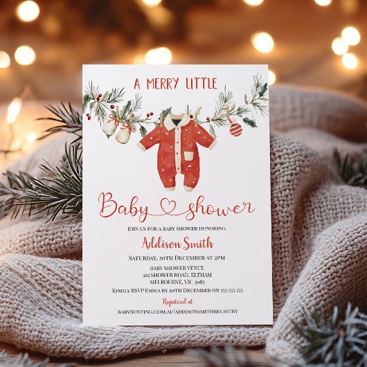 Christmas Red Boys Merry Little Baby Shower  Kaart