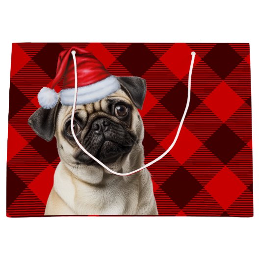 Christmas Red Buffalo Plaid Pug Dog Lover Groot Cadeauzakje (Voorkant)